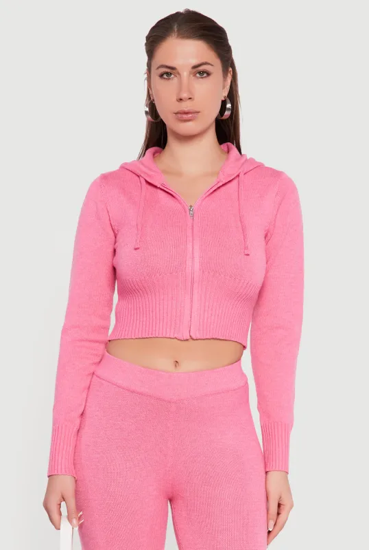 Cropped Hooded Zip Front Sweater sold by Rainbow