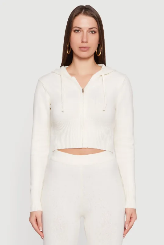 Cropped Hooded Zip Front Sweater sold by Rainbow