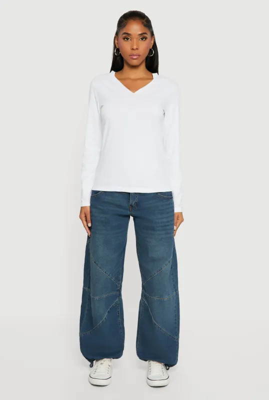 Solid Notch Neck Long Sleeve T-Shirt sold by Rainbow