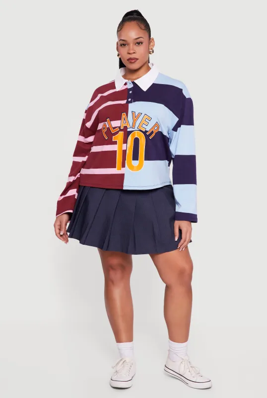 Plus Size Color Blocked Striped Player Graphic Polo Tee sold by Rainbow