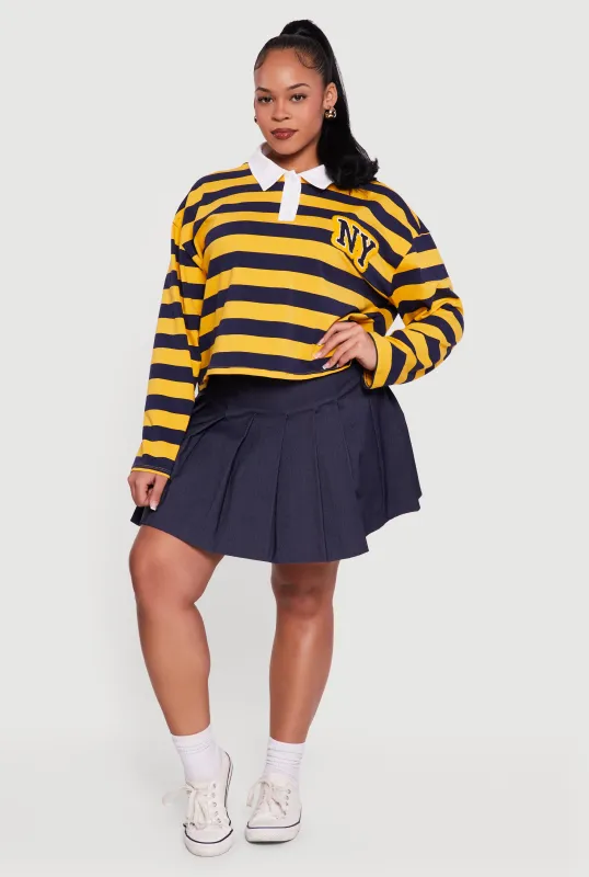 Plus Size Striped NY Patch Graphic Polo Shirt made by Rainbow