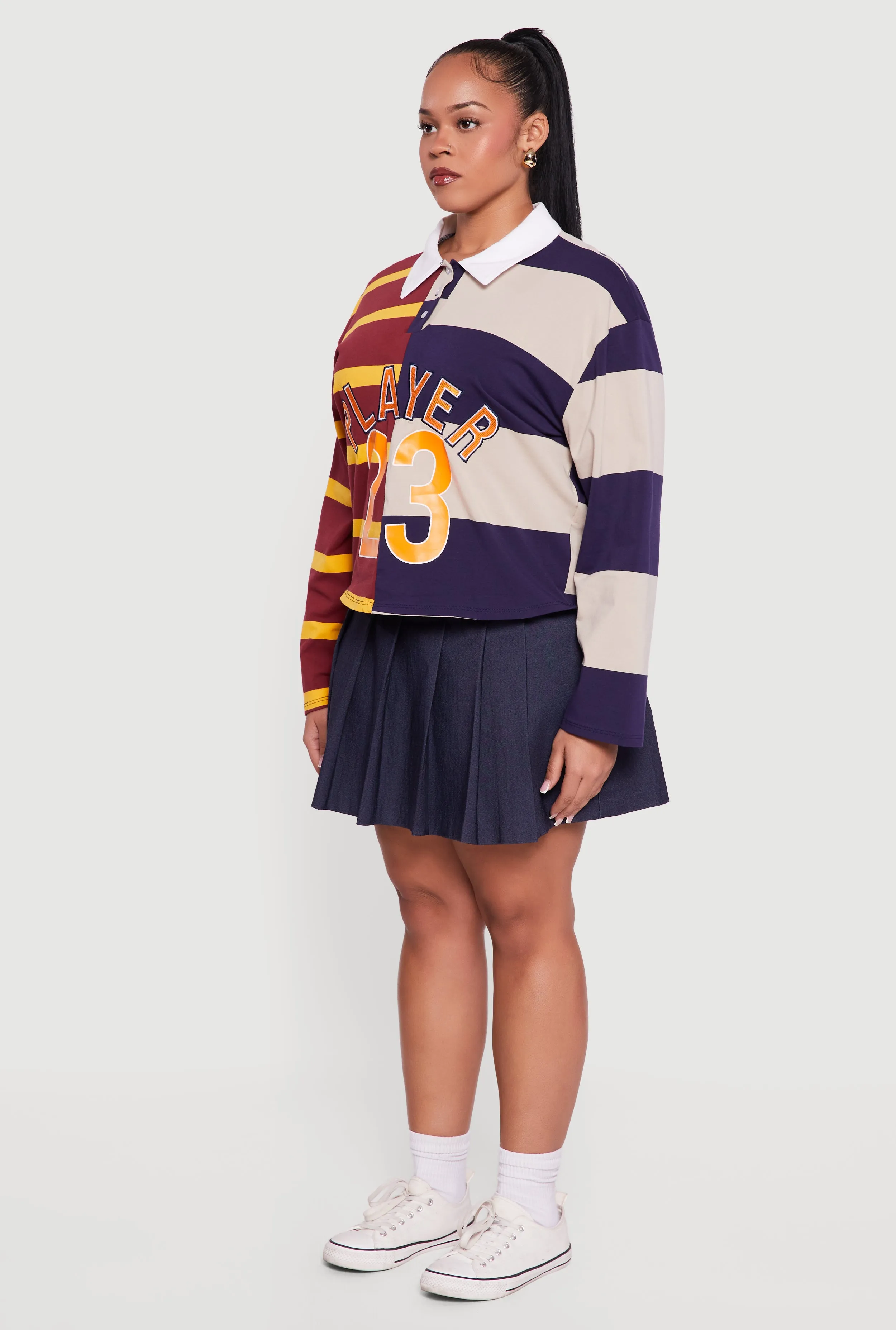 Plus Size Color Blocked Striped Player Graphic Polo Tee sold by Rainbow product image thumbnail 5