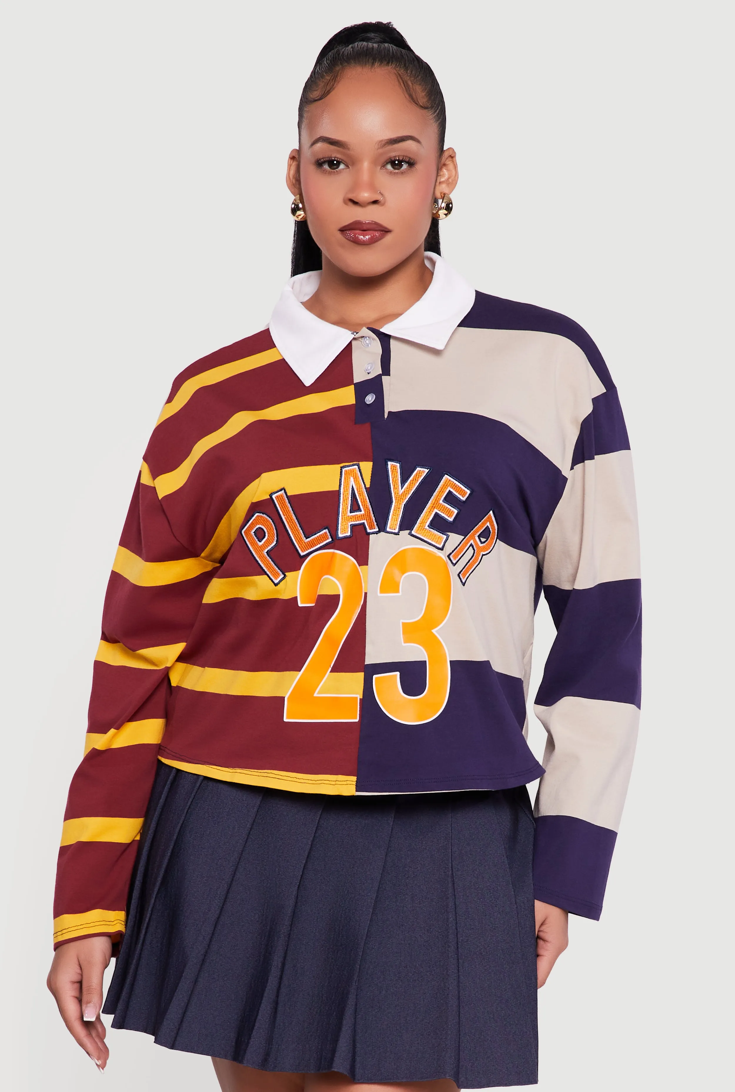 Plus Size Color Blocked Striped Player Graphic Polo Tee sold by Rainbow product image thumbnail 2