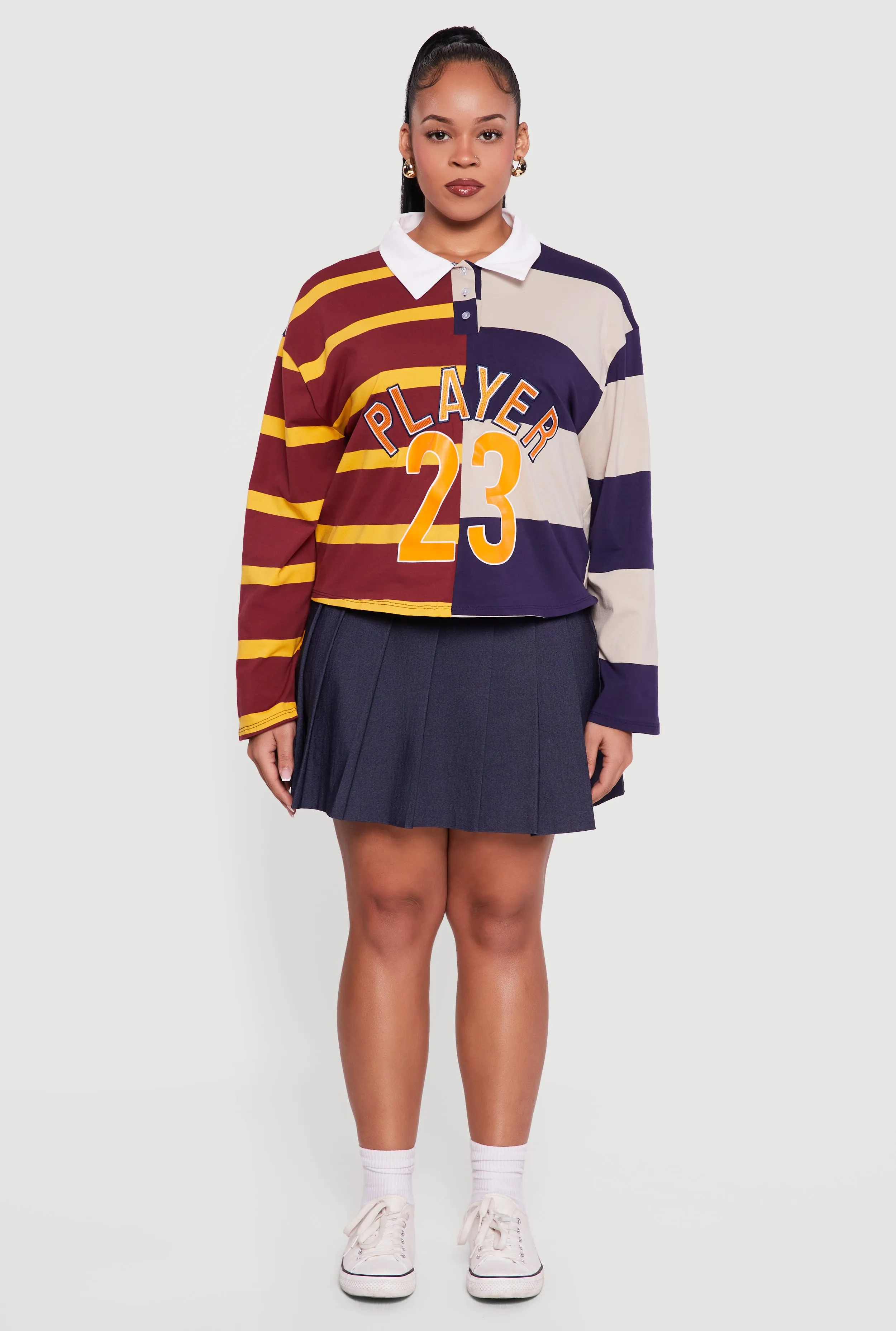 Plus Size Color Blocked Striped Player Graphic Polo Tee sold by Rainbow product image thumbnail 3