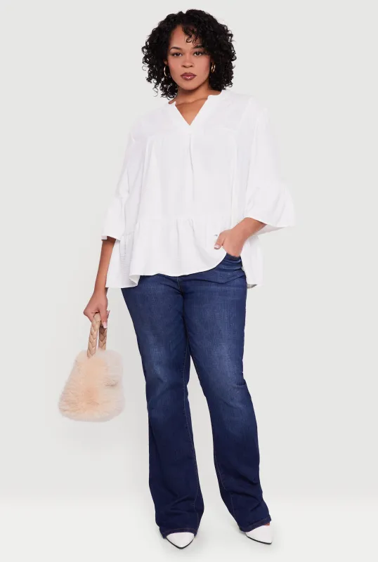 Plus Size Notch Neck Peplum Top sold by Rainbow