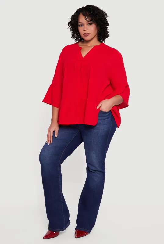 Plus Size Notch Neck Peplum Top sold by Rainbow