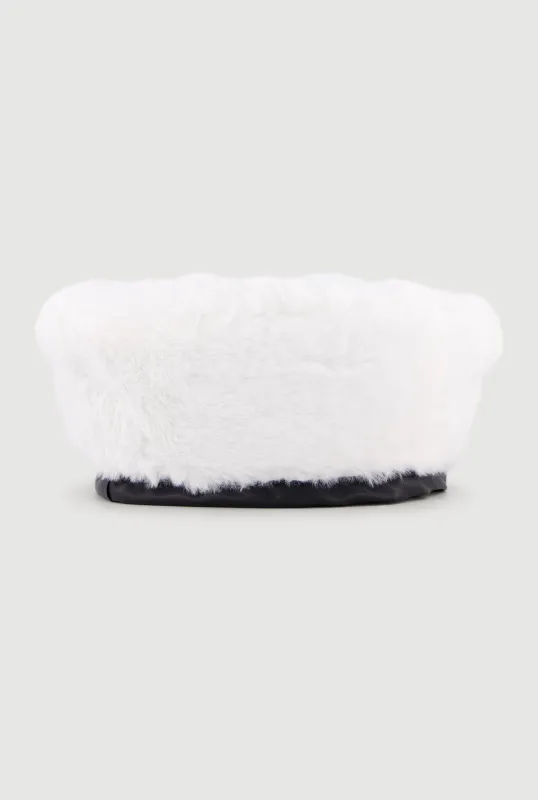 Faux Fur Beret with Faux Leather Trim sold by Rainbow