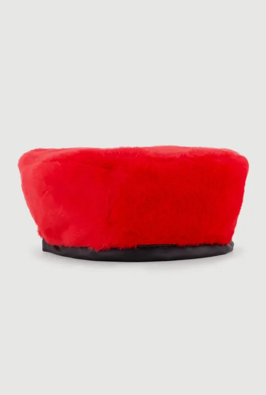 Faux Fur Beret with Faux Leather Trim sold by Rainbow
