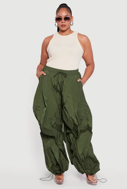 Plus Size Drawstring High Waisted Ruffle Detail Joggers sold by Rainbow