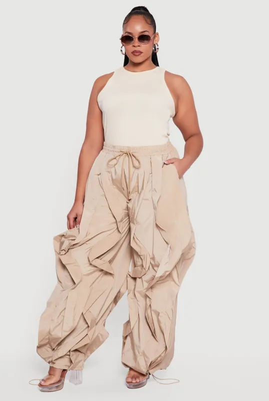 Plus Size Drawstring High Waisted Ruffle Detail Joggers sold by Rainbow