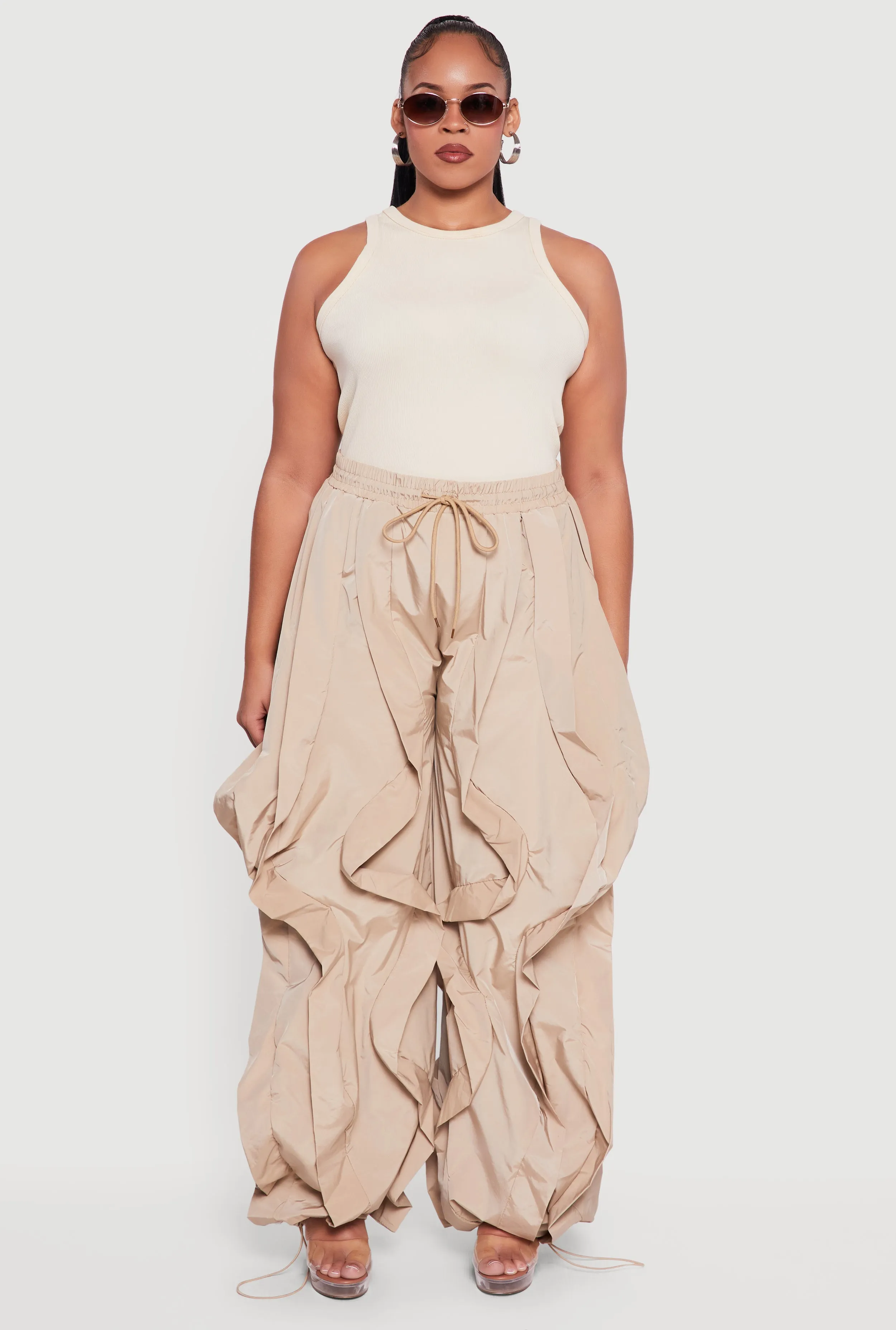 Plus Size Drawstring High Waisted Ruffle Detail Joggers sold by Rainbow product image thumbnail 2