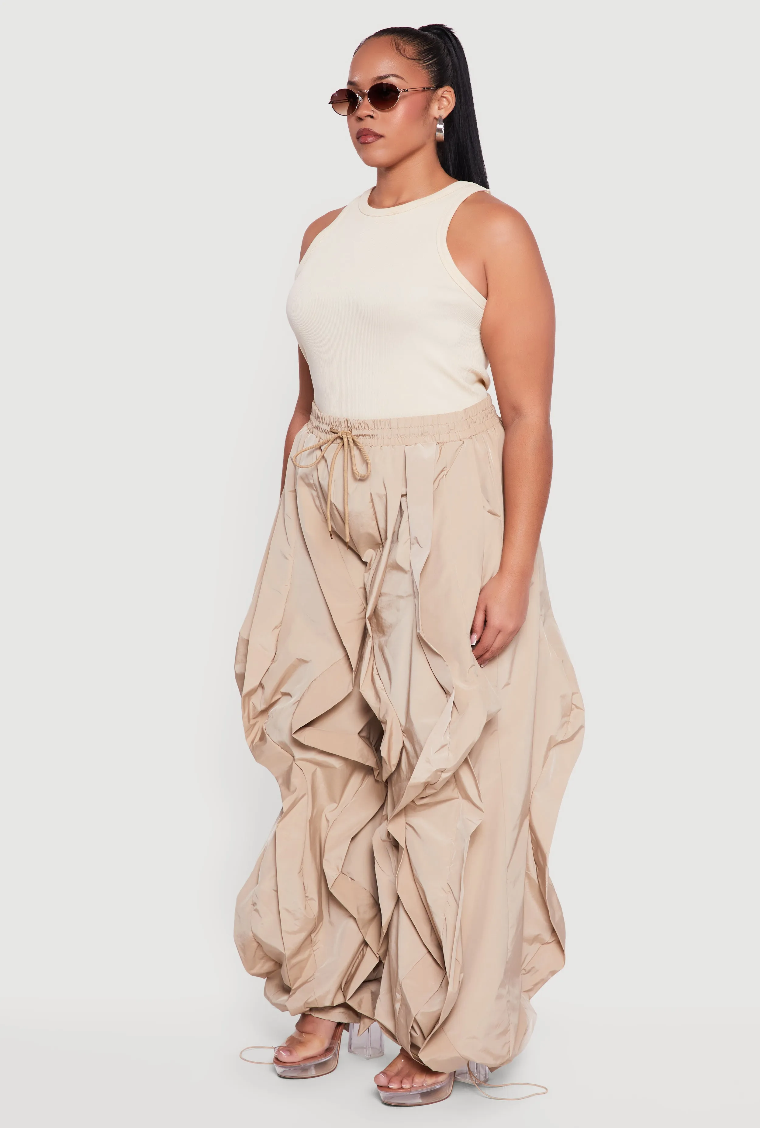 Plus Size Drawstring High Waisted Ruffle Detail Joggers sold by Rainbow product image thumbnail 3