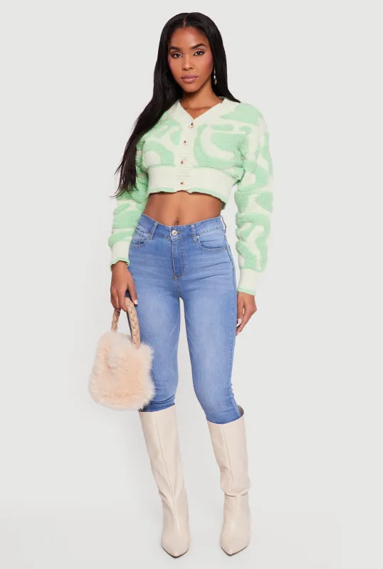 Tufted Knit Button Front Cropped Cardigan sold by Rainbow