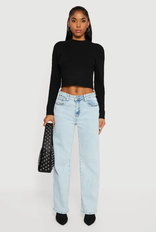 Cable Knit Mock Neck Long Sleeve Cropped Sweater sold by Rainbow