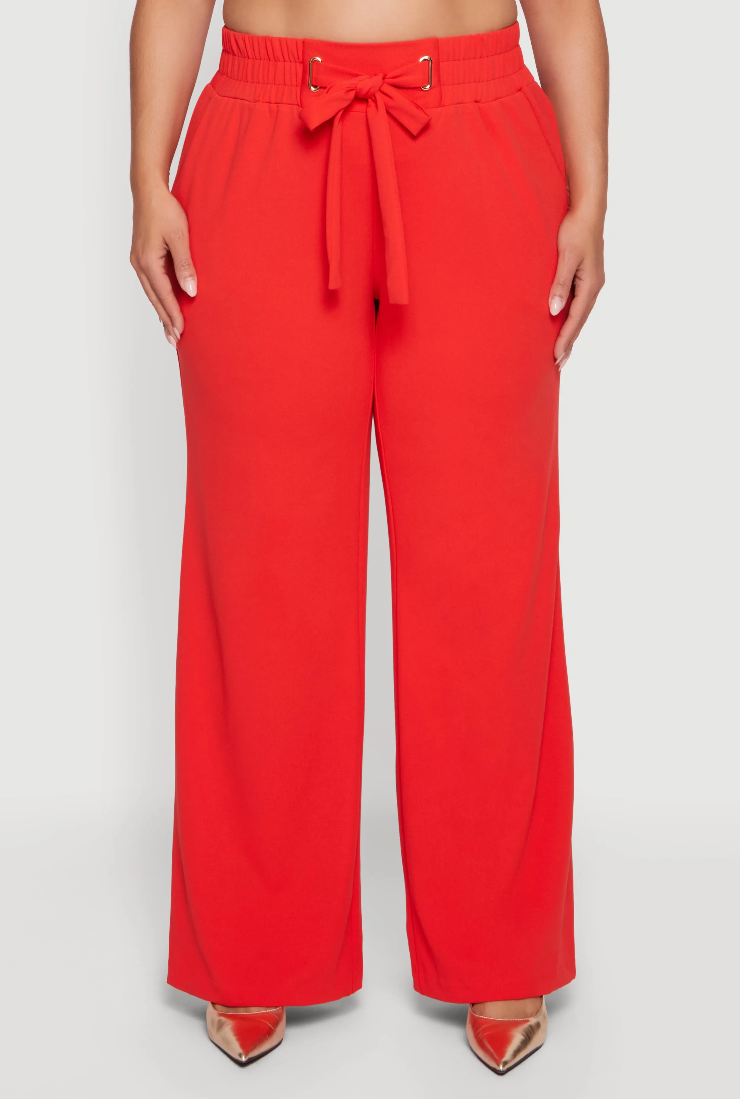 Plus Size Crepe Knit Drawstring Detail Wide Leg Pants sold by Rainbow product image thumbnail 3