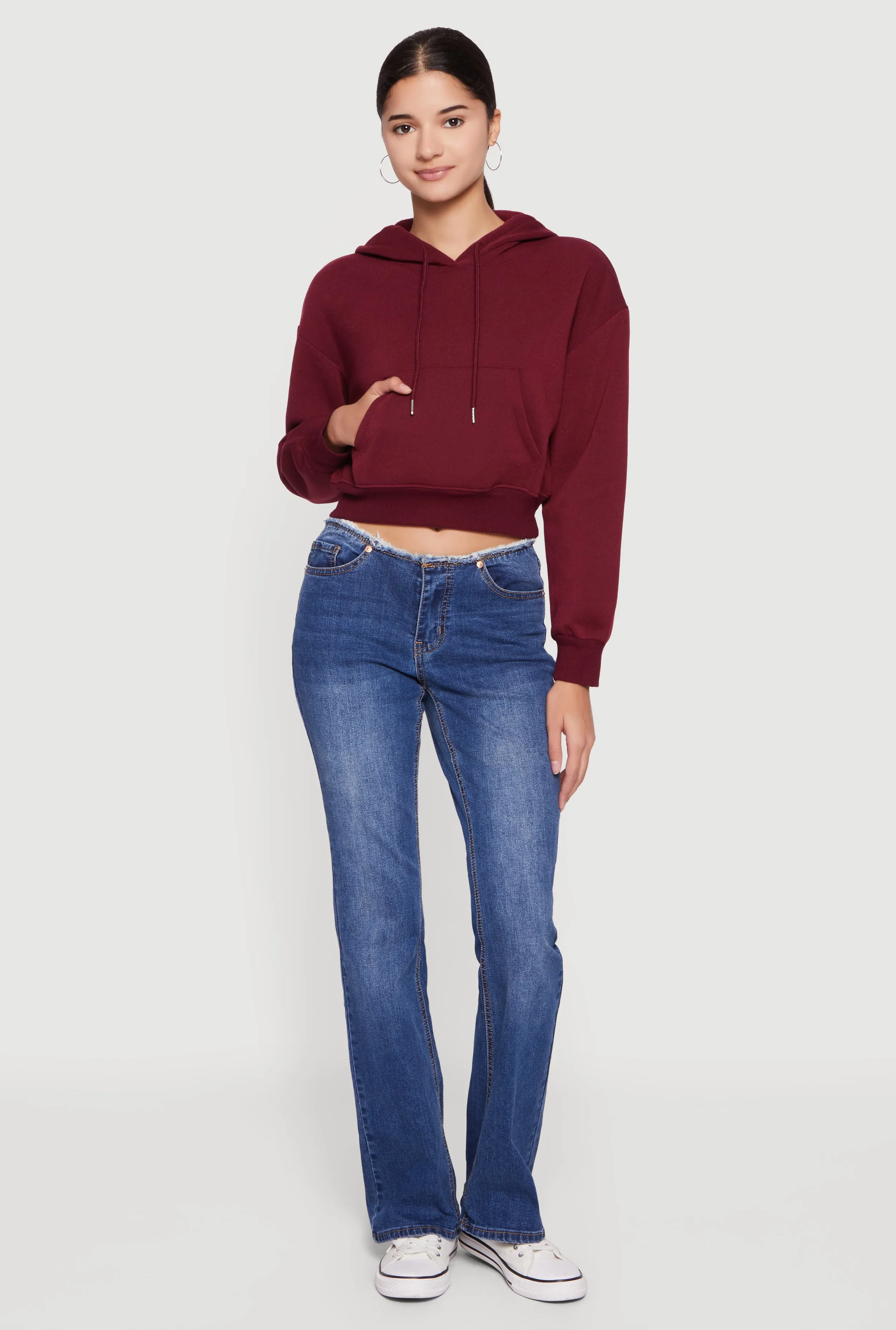 Kangaroo Pocket Cropped Pullover Hoodie sold by Rainbow