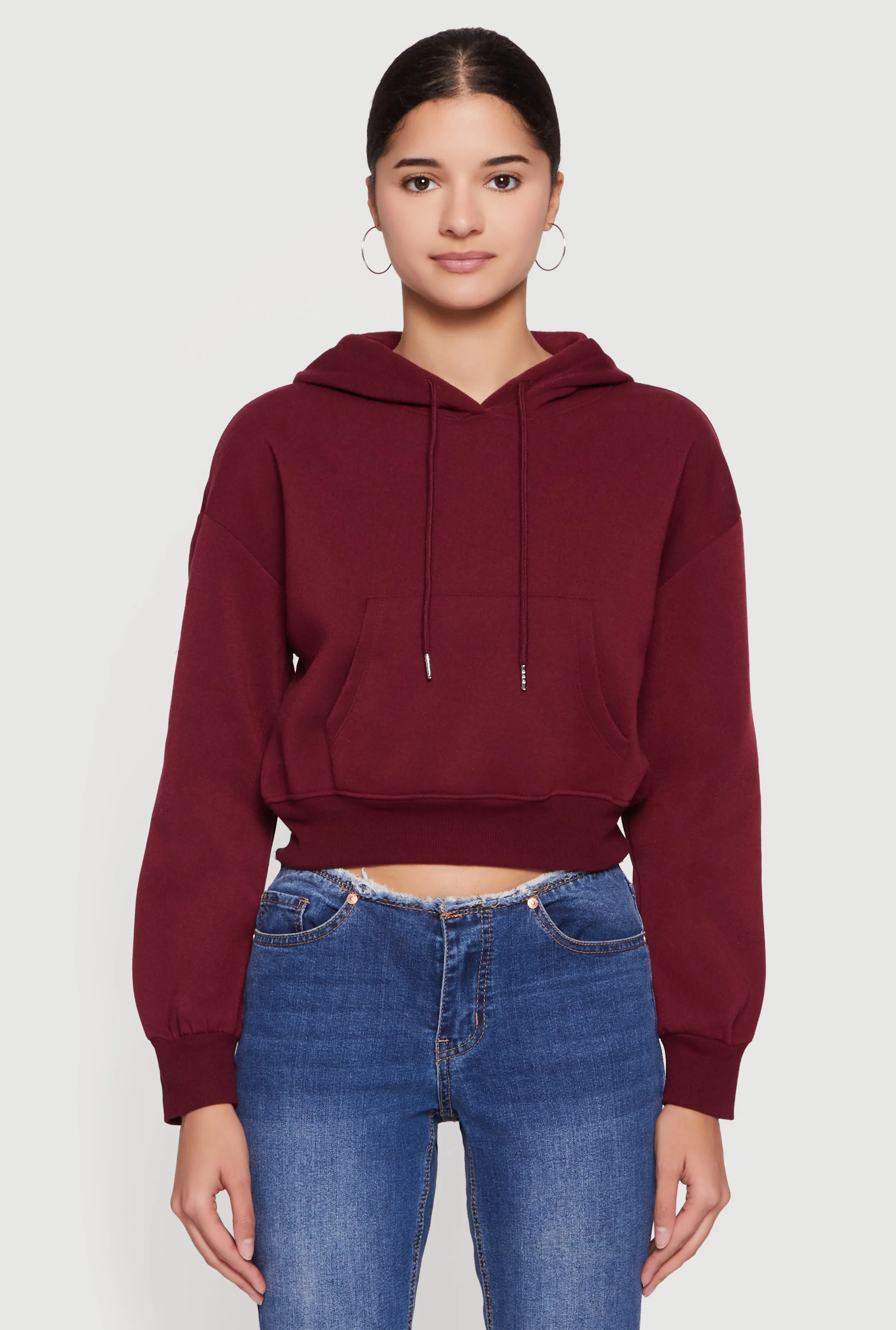 Kangaroo Pocket Cropped Pullover Hoodie sold by Rainbow product image thumbnail 2