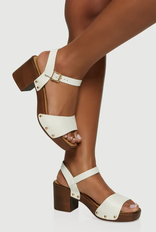 Wooden Block Heel Studded Buckle Strap Sandals sold by Rainbow