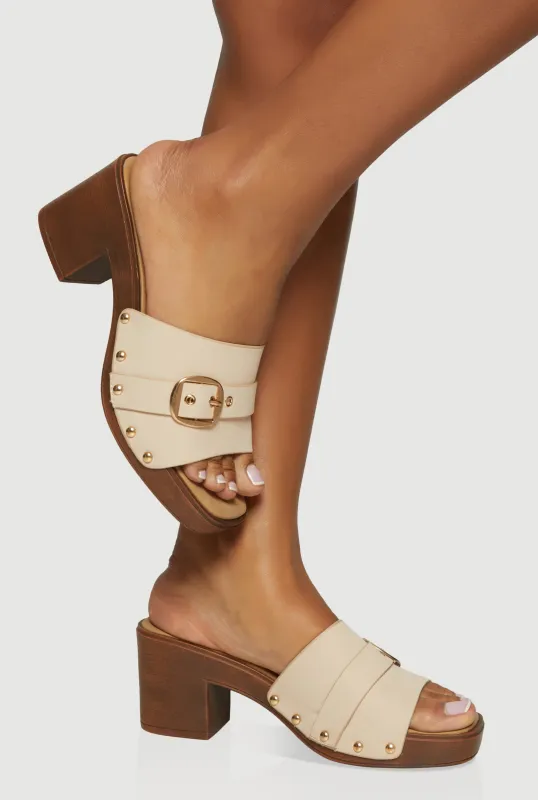 Buckle Detail Single Band Platform Heels made by Rainbow