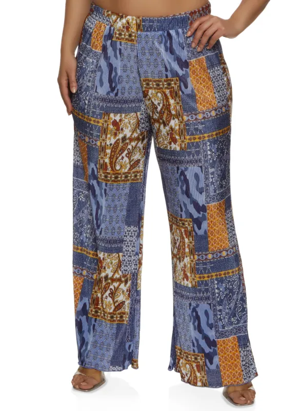 Plus Size Plisse Patterned Palazzo Pants sold by Rainbow