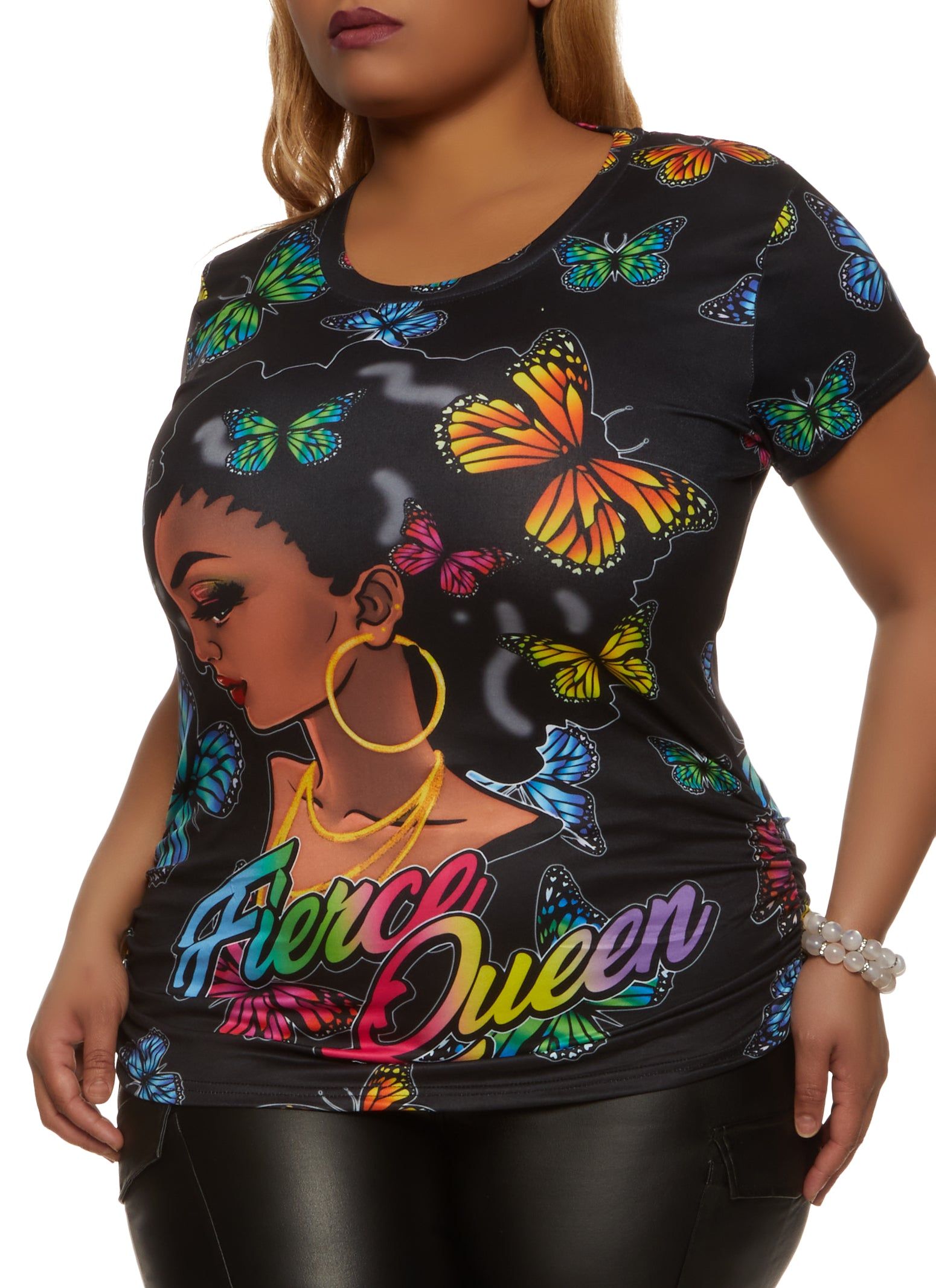 Plus Size Fierce Queen Butterfly Graphic Print Tee sold by Rainbow