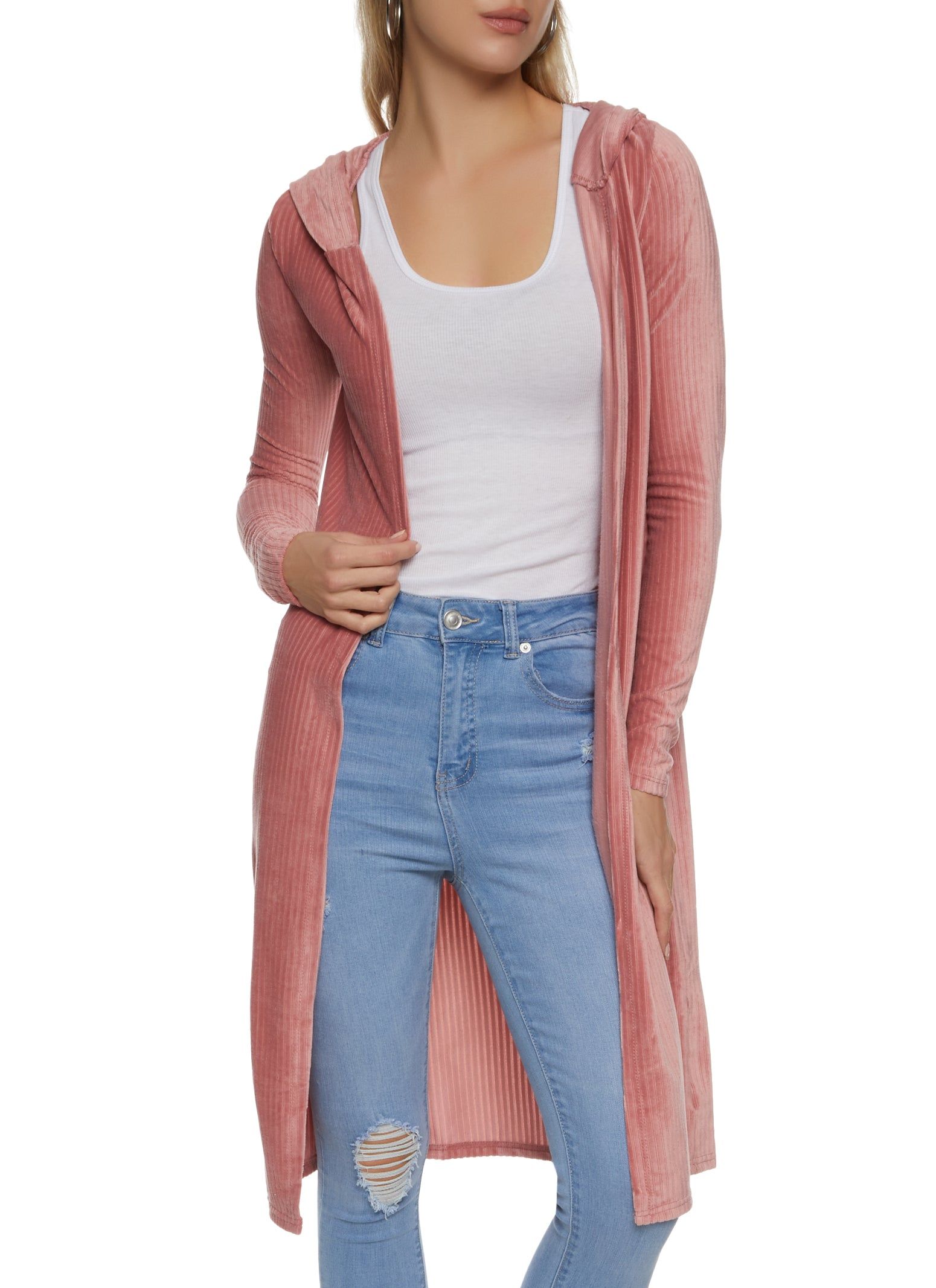 Ribbed Velour Long Sleeve Duster sold by Rainbow