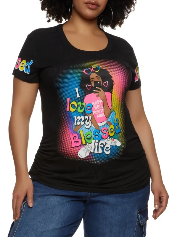 Plus Size I Love My Blessed Life Graphic Tee sold by Rainbow