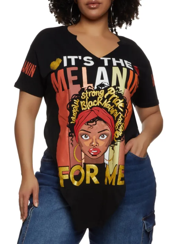 Plus Size Its The Melanin For Me Hanky Hem Graphic Tee sold by Rainbow