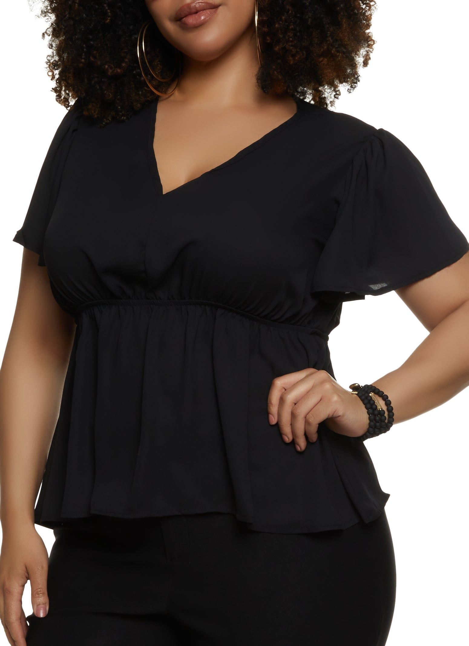 Plus Size V Neck Bell Sleeve Top sold by Rainbow