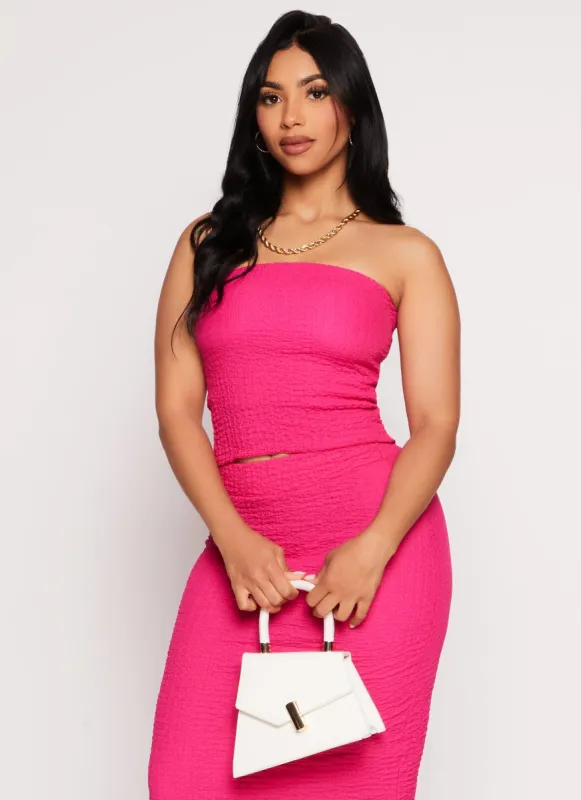 Textured Knit Lettuce Edge Tube Top sold by Rainbow