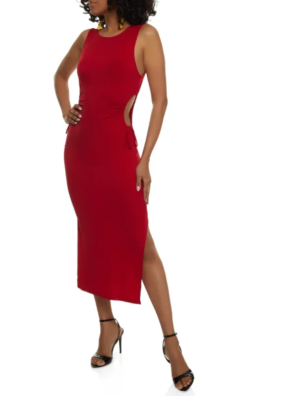 Side Slit Drawstring Cut Out Midi Tank Dress sold by Rainbow