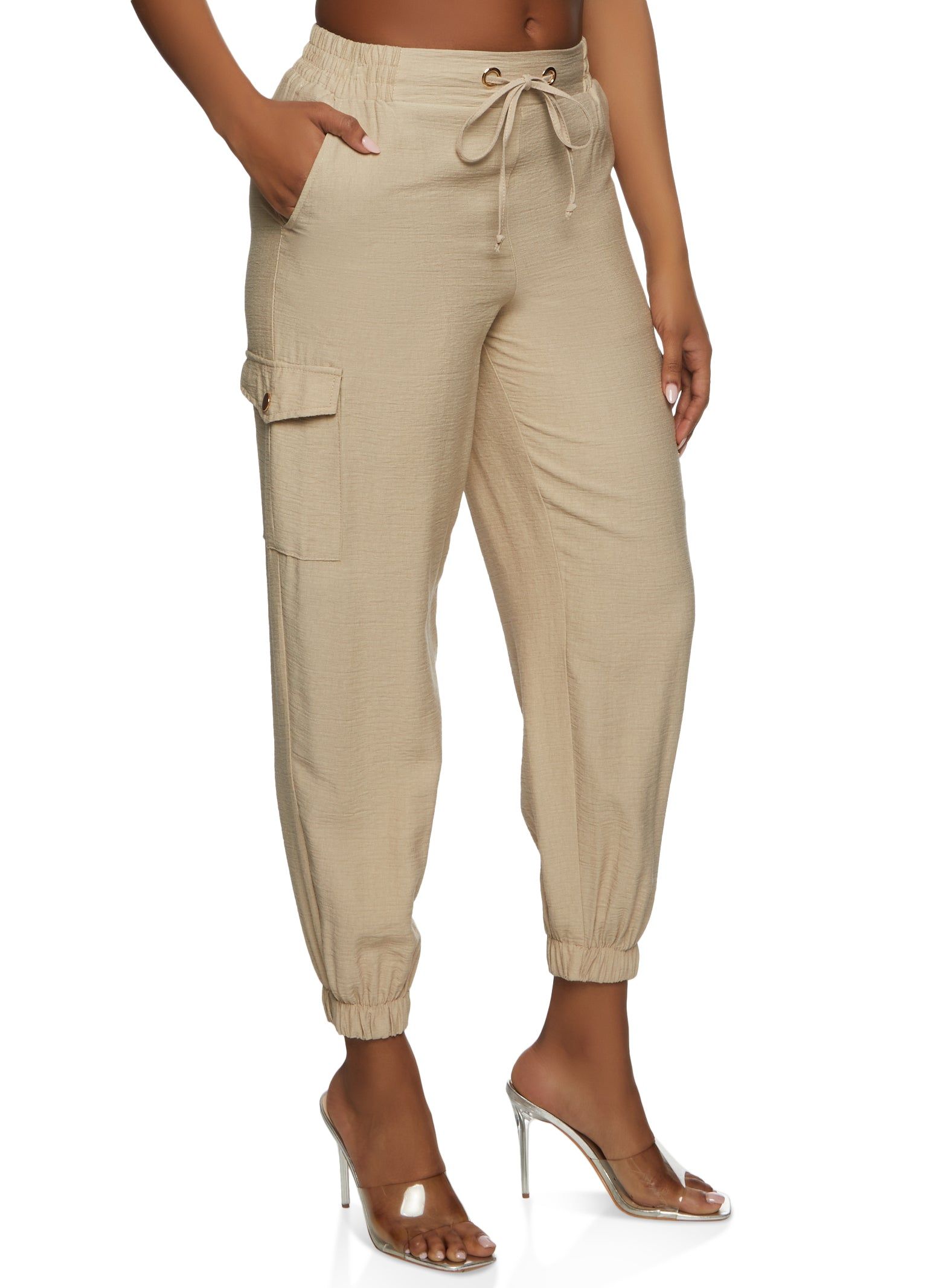 Linen Drawstring Cargo Joggers sold by Rainbow