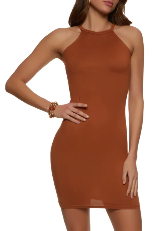 Laser Cut Back High Neck Mini Dress sold by Rainbow