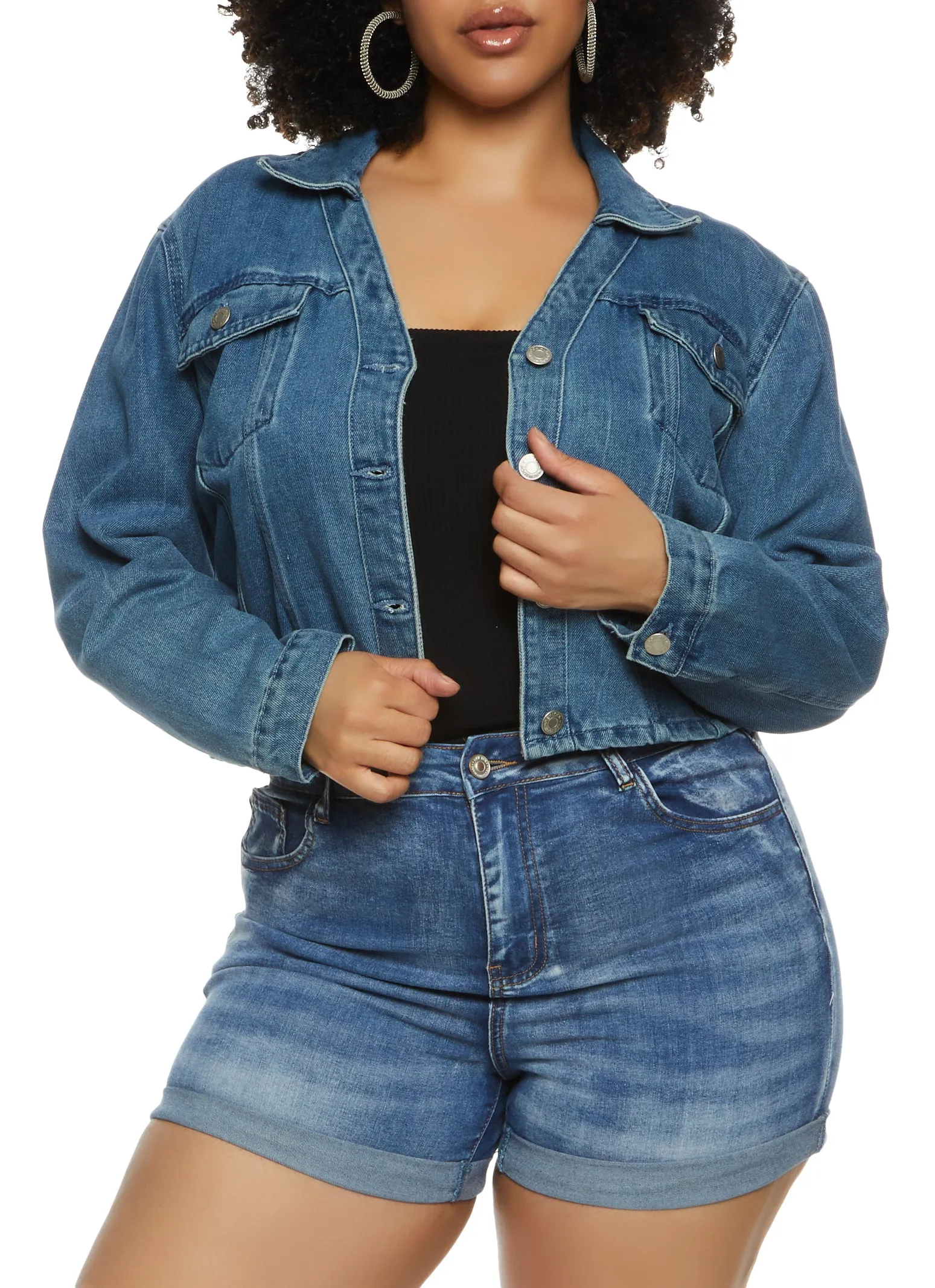 Plus Size Basic Denim Jacket sold by Rainbow