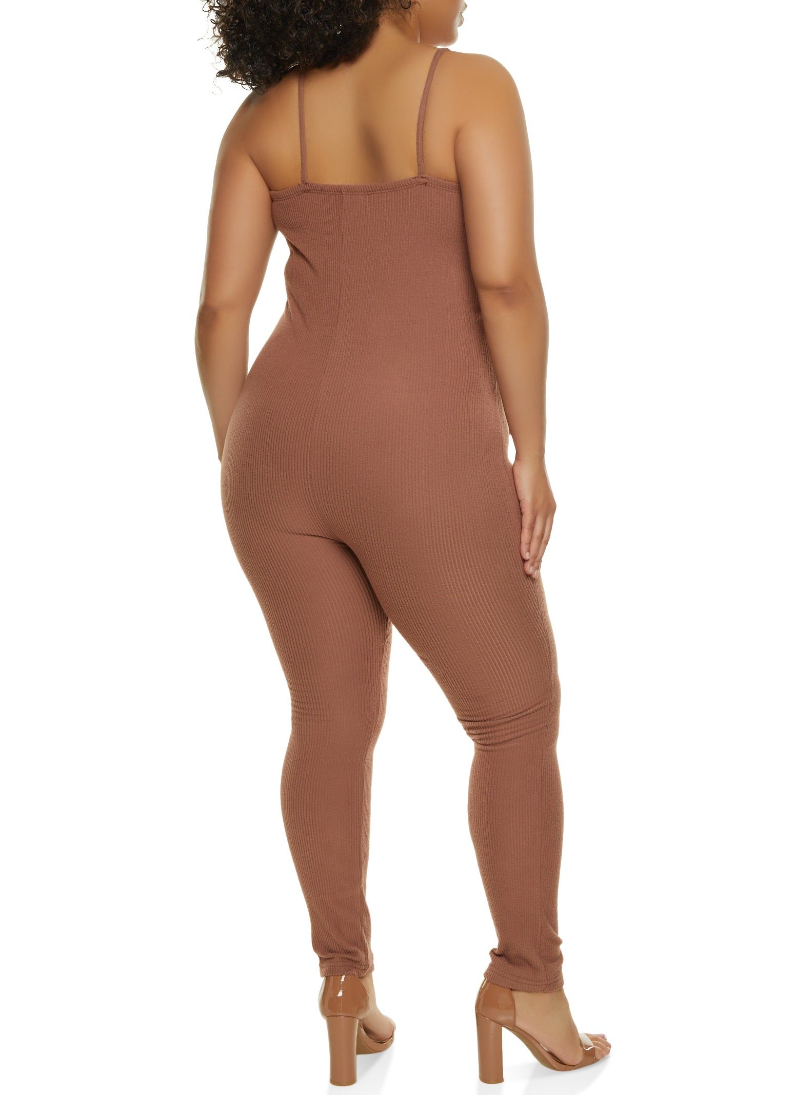 Plus Size Brushed Ribbed Knit Tie Waist Jumpsuit sold by Rainbow product image thumbnail 2