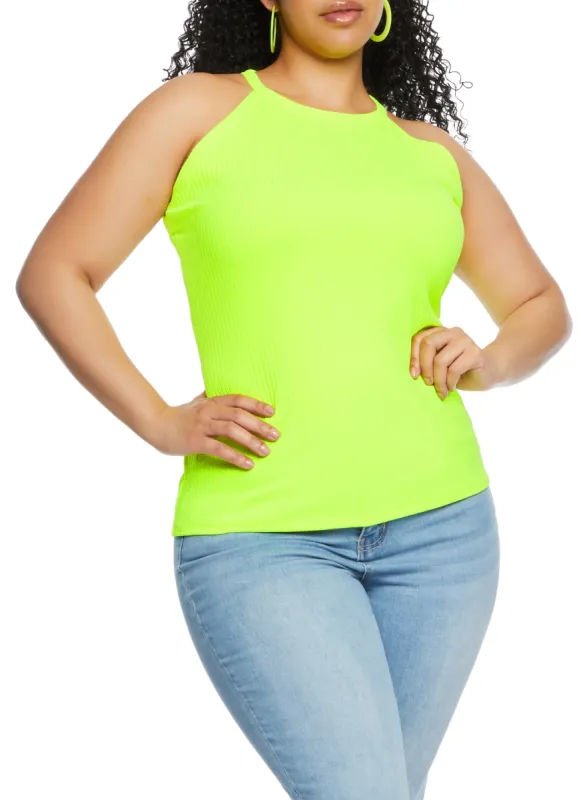 Plus Size Ribbed High Neck Tank Top sold by Rainbow