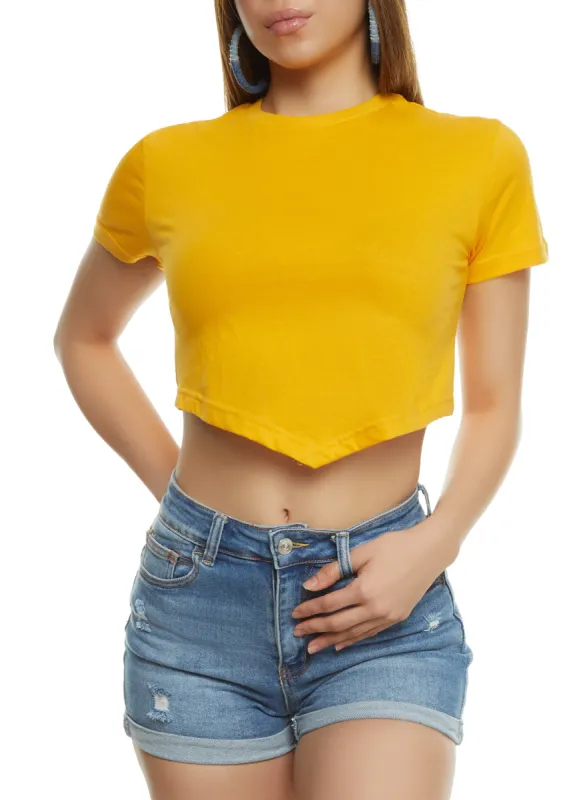 Crew Neck Hanky Hem Cropped Tee sold by Rainbow