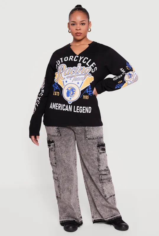 Plus Size Motorcycles American Legend Long Sleeve T-Shirt sold by Rainbow