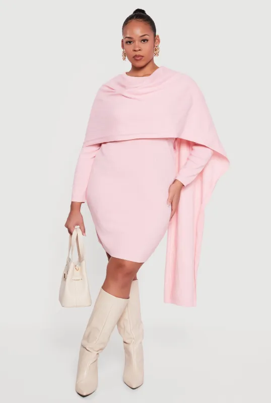 Plus Size Almost Famous Sweater Dress with Removable Scarf made by Almost Famous