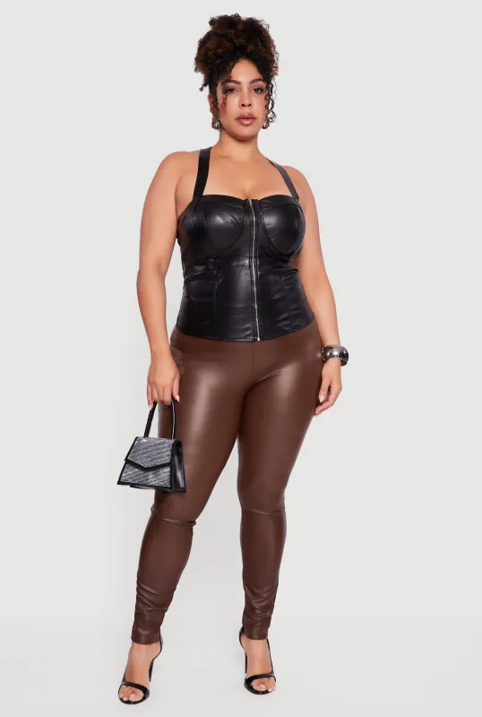 Plus Size Faux Leather Cut Out Racerback Bustier Top sold by Rainbow