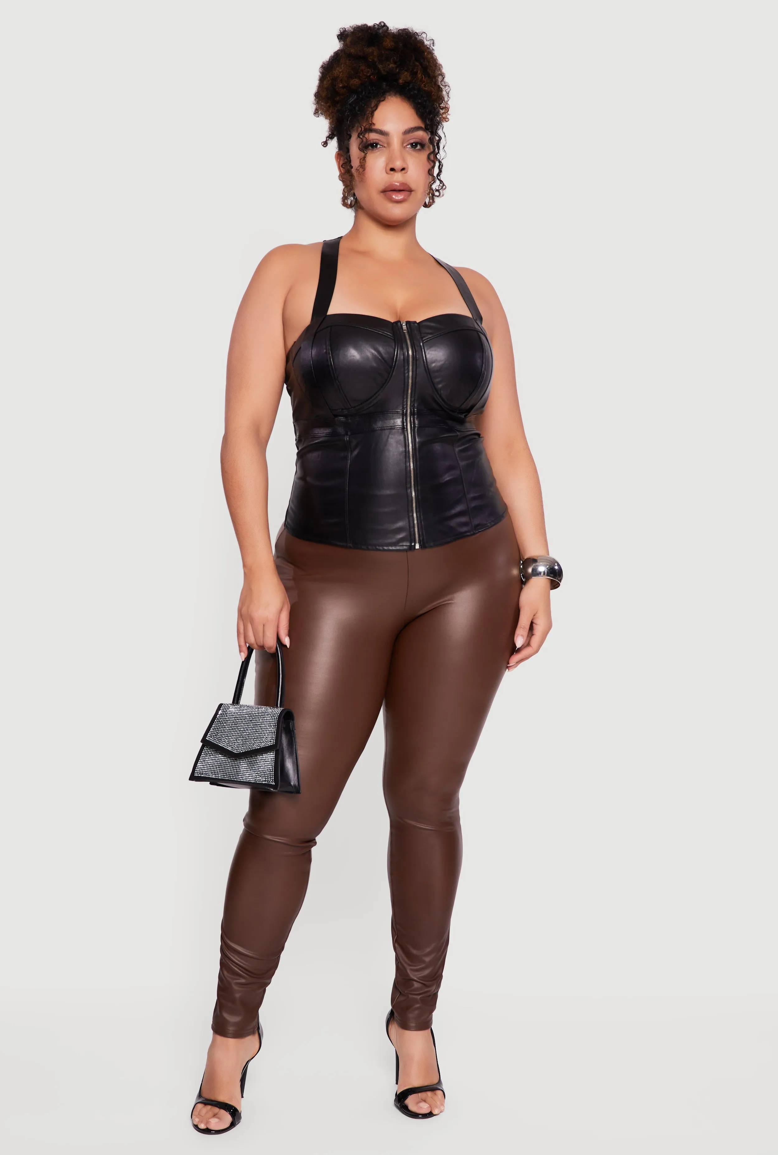 Plus Size Faux Leather Cut Out Racerback Bustier Top sold by Rainbow