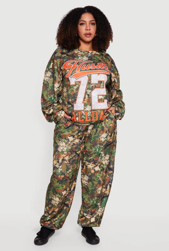 Plus Size High Waisted Hunter Camo Joggers sold by Rainbow