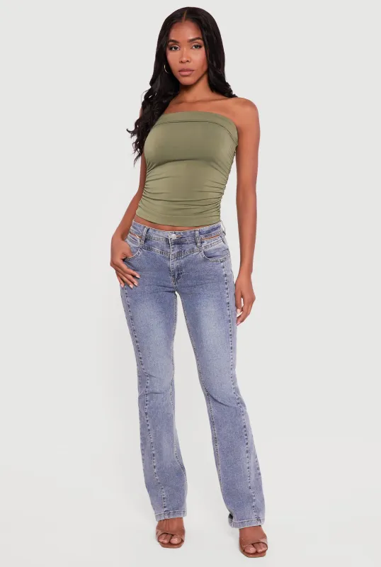 Solid Cropped Ruched Side Tube Top made by Rainbow