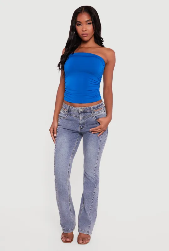 Solid Cropped Ruched Side Tube Top sold by Rainbow