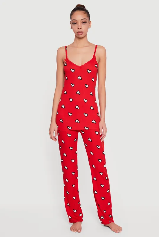 Ribbed Knit Heart Print Pajama Cami and Pants sold by Rainbow