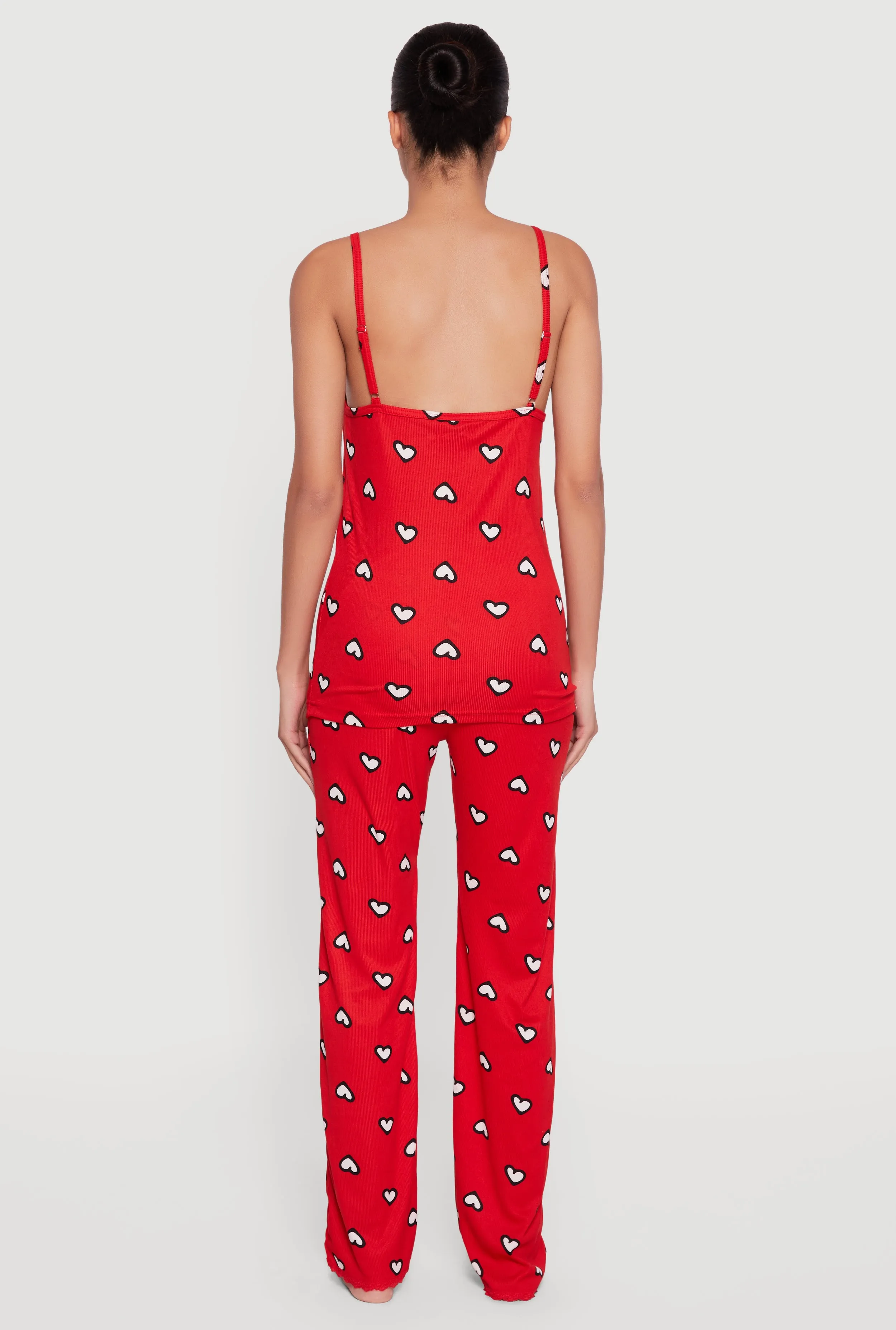 Ribbed Knit Heart Print Pajama Cami and Pants sold by Rainbow product image thumbnail 3