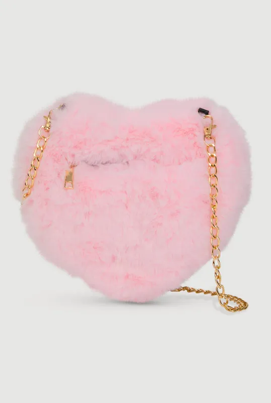 Faux Fur Heart Shaped Convertible Crossbody Bag sold by Rainbow