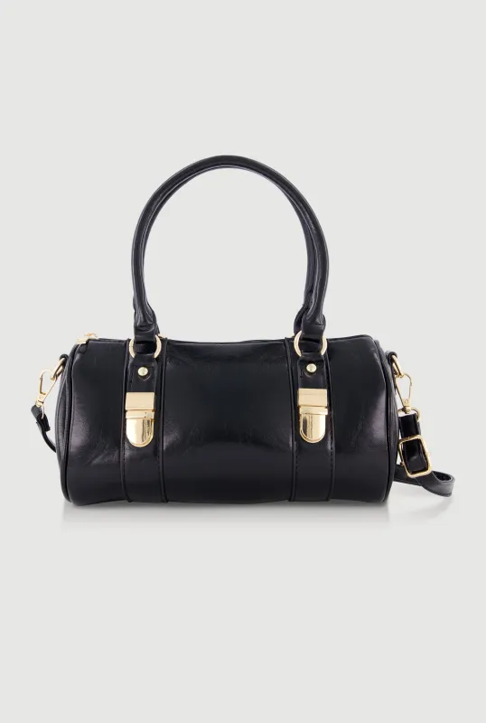 Faux Leather Double Handle Convertible Barrel Bag sold by Rainbow