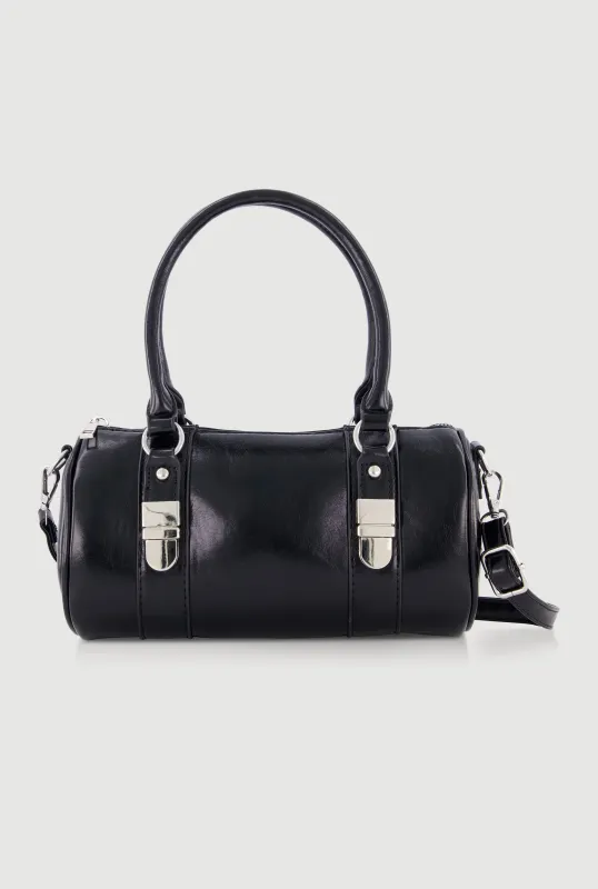 Faux Leather Double Handle Convertible Barrel Bag sold by Rainbow