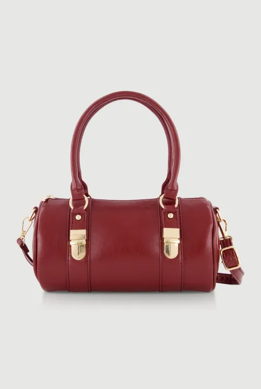 Faux Leather Double Handle Convertible Barrel Bag sold by Rainbow